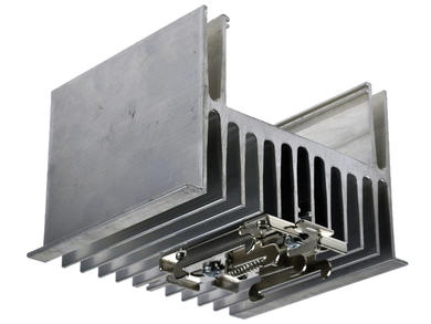 Heatsink; for 1 phase SSR; with TS15 DIN rail handle; with holes; SSR P4357/10/TS35; plain; 1K/W; 100mm; 124mm; 80mm; Firma Piekarz