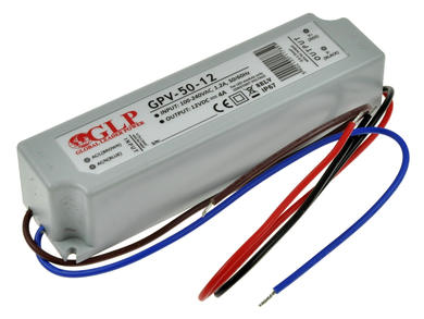 Power Supply; for LEDs; GPV-50-12; 12V DC; 4A; 50W; constant voltage design; IP67; GLP Global Leader Power