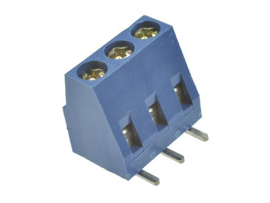 Terminal block; AK14; AK14; 3 ways; R=5,00mm; 10mm; 8A; 250V; through hole; angled 90°; square hole; cross screw; screw; vertical; 1,5mm2; blue