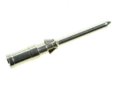 Male terminal; Han D; 09150006101; 1 way; metal; straight; for cable; crimped; 10A; silver; silver plated; 1,5mm2; IP65; Harting; RoHS