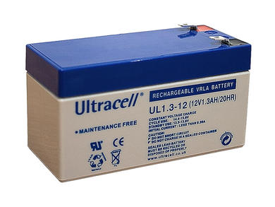 Akumulator; kwasowy bezobsługowy AGM; UL1.3-12; 12V; 1,3Ah; 97x43x53(58)mm; konektor 4,8 mm; Ultracell; 0,58kg; 5 lat