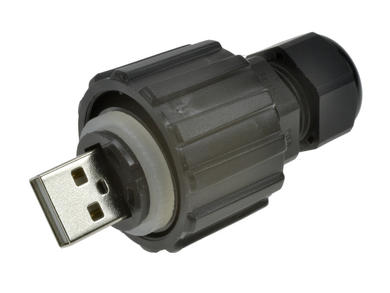 Plug; USB A; 17-200121; 4 ways; for cable; straight; black; bayonet; solder; gold plated; 100V; 1,5A; IP67; PBT; Conec; RoHS