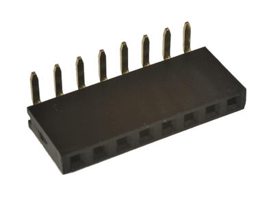 Socket; pin; PBS08R; 2,54mm; black; 1x8; angled 90°; 8,5mm; 1,8mm; through hole; gold plated; RoHS Socket; pin; PBS08R; 2,54mm; black; 1x8; angled 90°; 8,5mm; 1,8mm; through hole; gold plated; RoHS