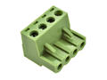 Terminal block; XY2500F-A-04P; 4 ways; R=5,00mm; 18mm; 12A; 300V; for cable; angled 90°; square hole; slot screw; screw; vertical; 2,5mm2; green; Xinya; RoHS