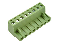 Terminal block; XY2500F-B-08P; 8 ways; R=5,08mm; 18,3mm; 12A; 300V; for cable; angled 90°; square hole; slot screw; screw; vertical; 2,5mm2; green; Xinya; RoHS