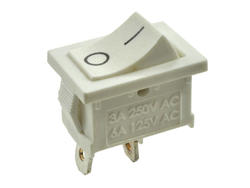 Przełącznik; klawiszowy (kołyskowy); PKWB; ON-OFF; 1 tor; biały; bez podświetlenia; bistabilny; konektory 4,8x0,8mm; 13x19,2mm; 2 pozycje; 3A; 250V AC