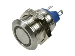 Przełącznik; przyciskowy; GQ12AF-10J/E/B/5V/S; OFF-(ON); 1 tor; podświetlenie LED 5V; niebieski; ring; monostabilny; na panel; 2A; 36V DC; 12mm; IP67; Onpow; RoHS
