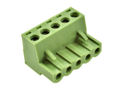 Terminal block; XY2500F-A-05P; 5 ways; R=5,00mm; 18mm; 12A; 300V; for cable; angled 90°; square hole; slot screw; screw; vertical; 2,5mm2; green; Xinya; RoHS