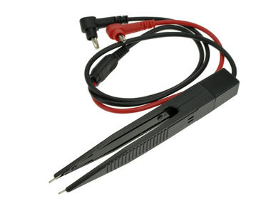 Test lead; 3010; tweezers for multimeter; 4mm; angled; 0,4m; PVC; 0,75mm2; black & red; nickel plated brass