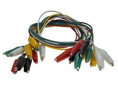 Test leads; CM12-10szt; 2x crcodile clip; 2mm; 0,55m; ABS; 0,25mm2; 5 colors; 1A; 60V