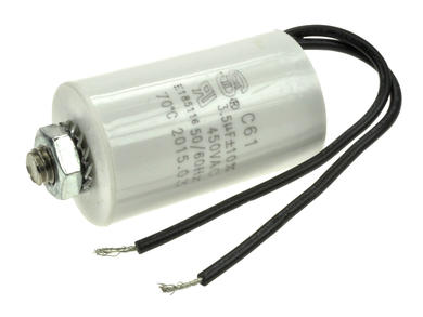 Capacitor; motor; 3,5uF; 450V; fi 30x49mm; with cable; screw with a nut; S-cap; RoHS