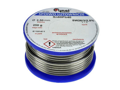 Soldering wire; 2,5mm; reel 0,25kg; LC60/2,50/0,25; lead; Sn60Pb40; Cynel; wire; SW26/3/2.5%; solder tin