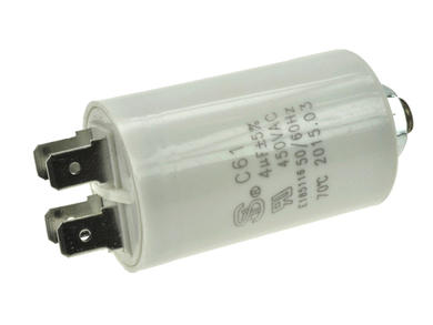 Capacitor; motor; 4uF; 450V AC; C61-450VAC-4uF 5%; fi 30x49mm; 6,3mm connectors; screw with a nut; S-cap; RoHS