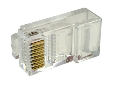 Plug; RJ45 8p8c; RJ(8p)PD; for cable; straight; flat cable wire; clear; latch; RoHS