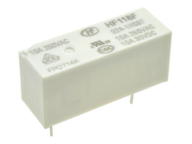 Relay; electromagnetic miniature; HF118F-024-1HS5T (JQX68, HF68); 24V; DC; SPST NO; 8A; 250V AC; 8A; 30V DC; PCB trough hole; Hongfa; RoHS