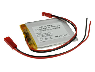 Rechargeable battery; Li-Po; 345060; 3,7V; 1200mAh; 3,4x50x60mm; PCM protection; connector + socket 2,54*2pins; AKYGA; RoHS