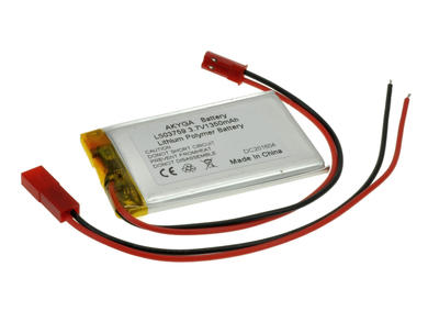 Akumulator; Li-Po; 503759; 3,7V; 1350mAh; 5x37x59mm; Zabezpieczenie PCM; konektor+ gniazdo 2,54*2piny; AKYGA; RoHS