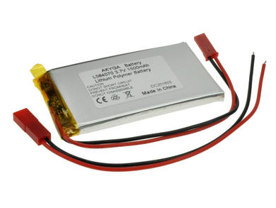 Rechargeable battery; Li-Po; 584070; 3,7V; 1500mAh; 5,8x40x70mm; PCM protection; connector + socket 2,54*2pins; AKYGA; RoHS