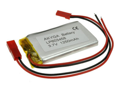 Akumulator; Li-Po; 603458; 3,7V; 1250mAh; 5,8x40x70mm; Zabezpieczenie PCM; konektor+ gniazdo 2,54*2piny; AKYGA; RoHS