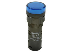 Kontrolka; AD16-16E/B-230; 16mm; podświetlenie LED 230V; niebieski; śrubowe; czarny; IP40; 39mm; Onpow; RoHS