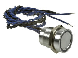 Przełącznik; piezoelektryczny; PS165P10YNT1B12; OFF-(ON); 1 tor; srebrny; płaski; podświetlenie LED 12V; niebieski; ring; na panel; z przewodem; 0,2A; 24V AC; 0,2A; 24V DC; IP68; Onpow