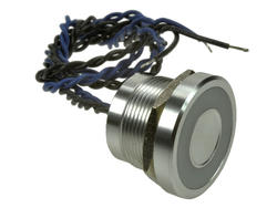 Przełącznik; piezoelektryczny; PS225P10YNT1B24L; OFF-(ON); 1 tor; srebrny; płaski; podświetlenie LED 24V; niebieski; ring szeroki; na panel; z przewodem; 0,2A; 24V AC; 0,2A; 24V DC; IP68; Onpow
