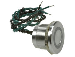 Przełącznik; piezoelektryczny; PS223P10YNT1G12T; OFF-(ON); 1 tor; srebrny; płaski; podświetlenie LED 12V; zielony; ring; na panel; z przewodem; 0,2A; 24V AC; 0,2A; 24V DC; IP68; Onpow