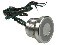 Przełącznik; piezoelektryczny; PS225P10YNT1G24L; OFF-(ON); 1 tor; srebrny; płaski; podświetlenie LED 24V; zielony; ring szeroki; na panel; z przewodem; 0,2A; 24V AC; 0,2A; 24V DC; IP68; Onpow