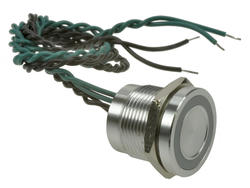 Przełącznik; piezoelektryczny; PS193P10YNT1G12L; OFF-(ON); 1 tor; srebrny; płaski; podświetlenie LED 12V; zielony; ring; na panel; z przewodem; 0,2A; 24V AC; 0,2A; 24V DC; IP68; Onpow