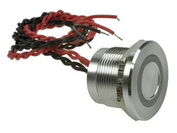Przełącznik; piezoelektryczny; PS223P10YNT1R12T; OFF-(ON); 1 tor; srebrny; płaski; podświetlenie LED 12V; czerwony; ring; na panel; z przewodem; 0,2A; 24V AC; 0,2A; 24V DC; IP68; Onpow