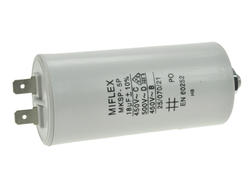 Kondensator; silnikowy (rozruchowy); MKSP; 18uF; 450V AC; I150V618-B; fi 40x83mm; konektory 6,3mm; śruba z nakrętką; Miflex; RoHS