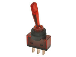 Przełącznik; dźwigniowy; ASW13D czerwony; 2*1; ON-OFF; 1 tor; 2 pozycje; bistabilny; na panel; czerwony; podświetlenie LED 12V; konektory 6,3x0,8mm; 20A; 12V DC; czerwony; 28mm; RoHS