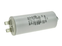 Kondensator; silnikowy (rozruchowy); I150V614-B; MKSP; 14uF; 450V AC; fi 35x83mm; konektory 6,3mm; śruba z nakrętką; Miflex; RoHS