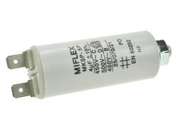 Kondensator; silnikowy (rozruchowy); I150V540-B; MKSP; 4uF; 450V AC; fi 25x58mm; konektory 6,3mm; śruba z nakrętką; Miflex; RoHS