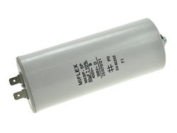 Kondensator; silnikowy (rozruchowy); I150V660K-B; MKSP; 60uF; 450V AC; fi 50x119mm; konektory 6,3mm; śruba z nakrętką; Miflex; RoHS