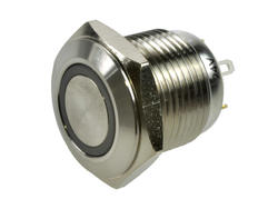 Przełącznik; przyciskowy; GQ16F-10E/JG/24V/S; OFF-(ON); 1 tor; podświetlenie LED 24V; zielony; ring; monostabilny; na panel; 2A; 36V DC; 16mm; IP65; Onpow; RoHS