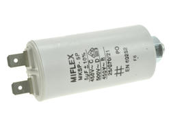 Kondensator; silnikowy (rozruchowy); I150V550K-B1; MKSP; 5uF; 450V AC; fi 30x58mm; konektory 6,3mm; śruba z nakrętką; Miflex; RoHS