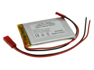 Rechargeable battery; Li-Po; 404662; 3,7V; 1700mAh; 4x46x62mm; PCM protection; connector + socket 2,54*2pins; AKYGA; RoHS