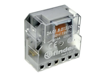 Przekaźnik; elektromagnetyczny przemysłowy; 26.01.8.012.0000; 12V; AC; 1 styk zwierny; 1 cewka; 10A; 250V AC; puszka instalacyjna; Finder; RoHS