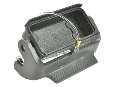 Zaślepka; Han A; 09200105423; 10A; metal; z 1 klamrą; szary; IP65; Harting; RoHS