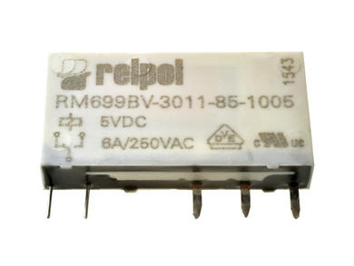 Przekaźnik; elektromagnetyczny miniaturowy; RM699BV-3011-85-1005; 5V; DC; 1 styk przełączny; 6A; 250V AC; do druku (PCB); do gniazda; Relpol; RoHS