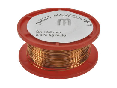 Wire; DN-0,5; coil; single coated enamelled; 0,5mm; spool 0,075kg; 38m; max +200°C; polyamidoimide enamel; Cu; RoHS