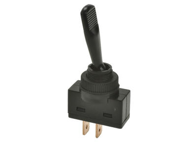 Switch; toggle; ASW13-101; 2*1; ON-OFF; 1 way; 2 positions; bistable; na panel; 6,3x0,8mm connectors; 20A; 12V DC; black; 28mm