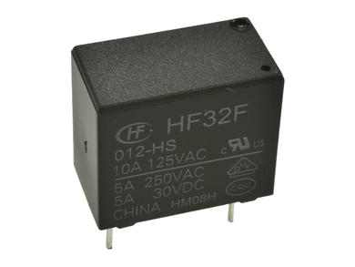 Relay; electromagnetic miniature; HF32F-012-HS  (JZC32F); 12V; DC; SPST NO; 5A; 250V AC; 5A; 30V DC; PCB trough hole; Hongfa; RoHS