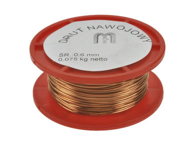 Wire; DN-0,6; coil; single coated enamelled; 0,6mm; spool 0,075kg; 25m; max +200°C; polyamidoimide enamel; Cu; RoHS