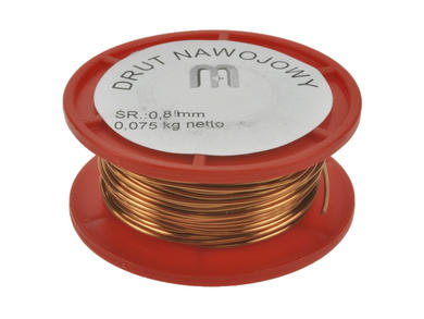 Wire; DN-0,8o; coil; single coated enamelled; 0,8mm; spool 0,075kg; 15m; max +200°C; polyamidoimide enamel; Cu; RoHS