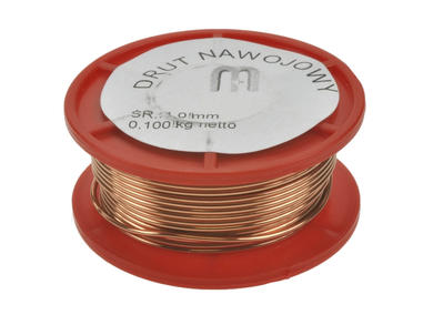 Wire; DN-10; coil; single coated enamelled; 1mm; 100g spool; 10m; max +200°C; polyamidoimide enamel; Cu; RoHS