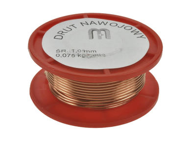Wire; DN-1; coil; single coated enamelled; 1mm; spool 0,075kg; 10m; max +200°C; polyamidoimide enamel; Cu; RoHS