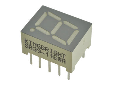 Display; LED; SA39-11EWA; single; anode; 7-segment; 9,9mm; 10mm; 13mm; Background colour: gray; 0,8÷4,1mcd; 625nm; Kingbright; 20mA; 2V