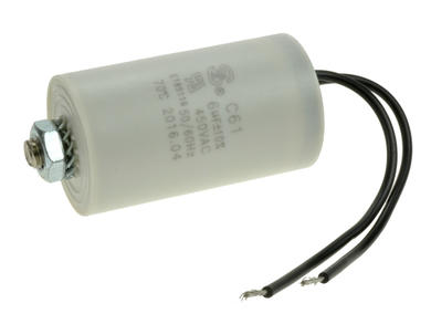 Capacitor; motor; 6uF; 450V AC; diam.35c60mm; with cable; screw with a nut; JB Capacitors; RoHS